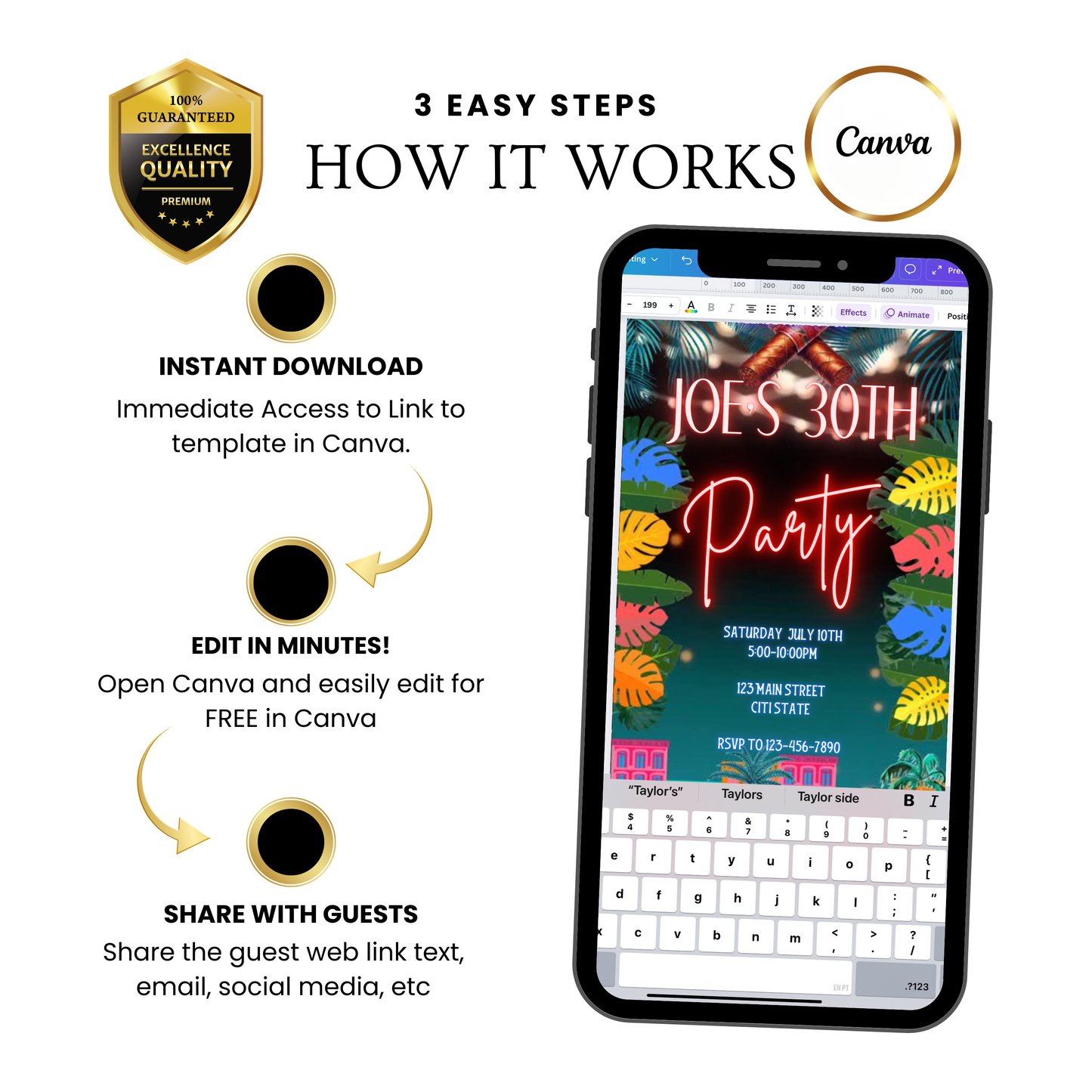 Havana Video Invitation | Animated Cuban Party Digital Evite | Editable Canva Invite Template