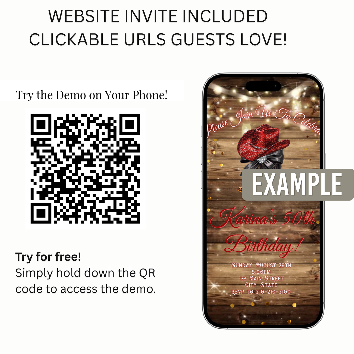 Boots and Bling Video Invitation | Rustic Western Theme Digital Evite | Editable Canva Template