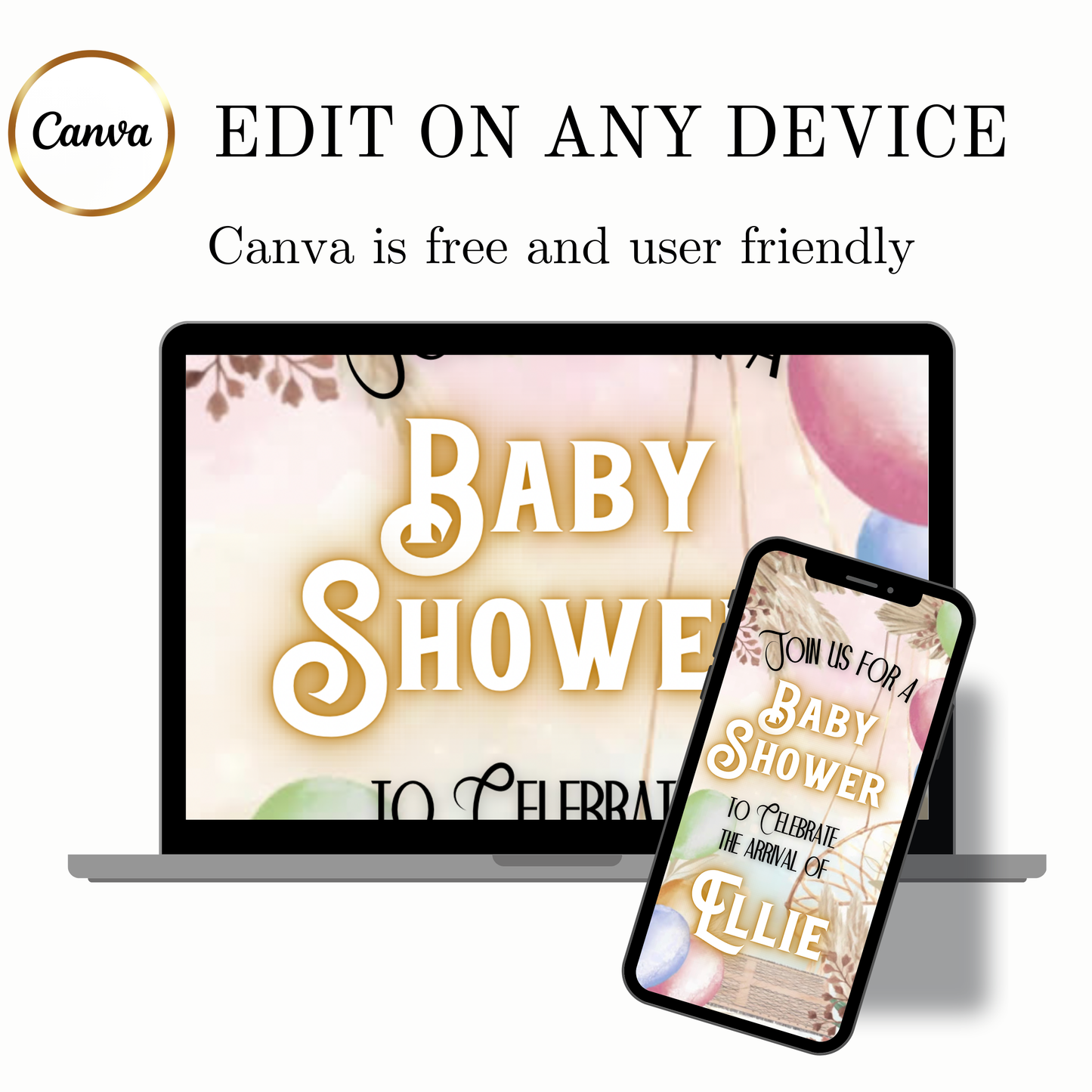 Boho Baby Shower Animated Video Invitation | Digital Baby Shower Mobile Invite with music