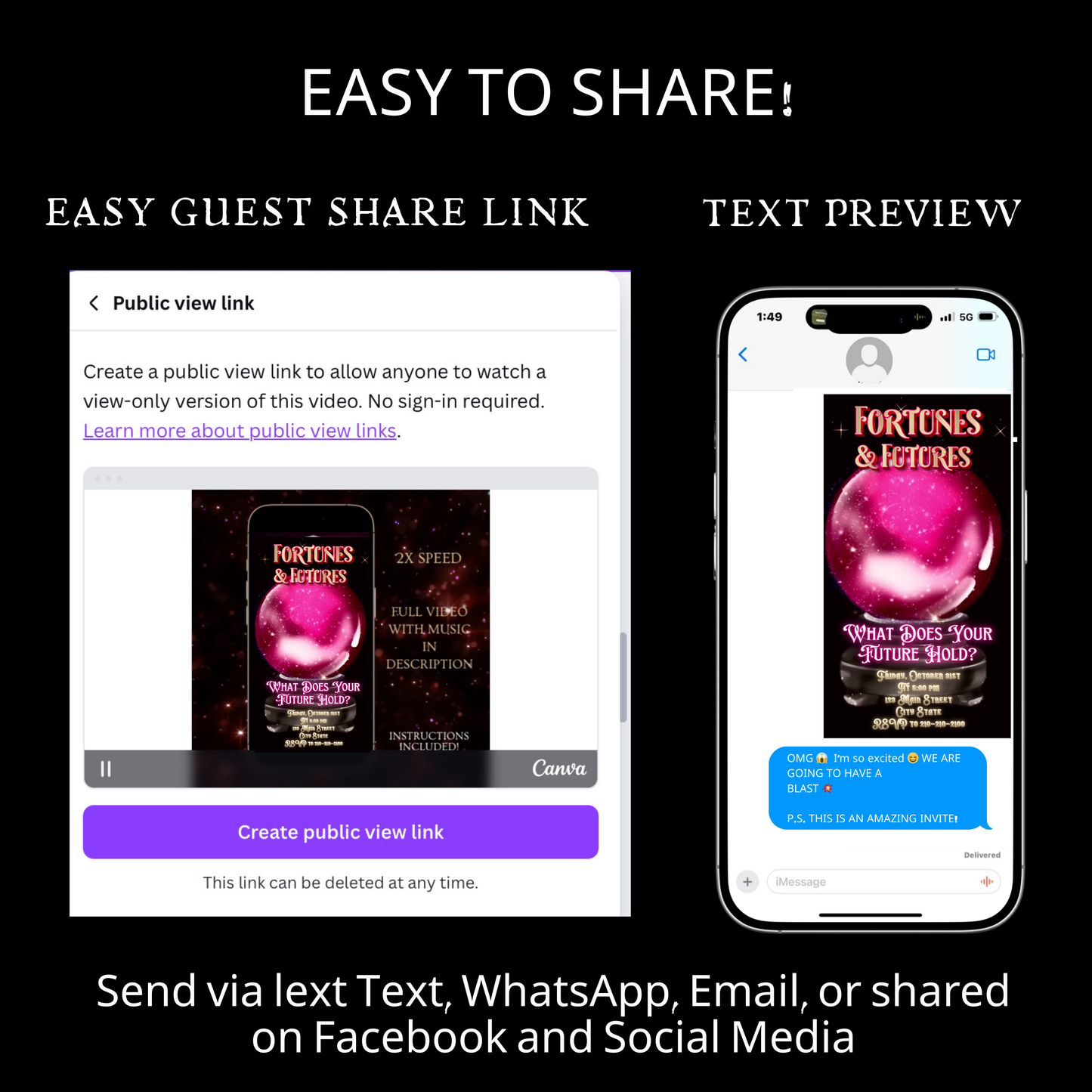 Halloween Video Invitation, Fortune Teller Animated Invite, Editable Halloween Party Mobile Evite