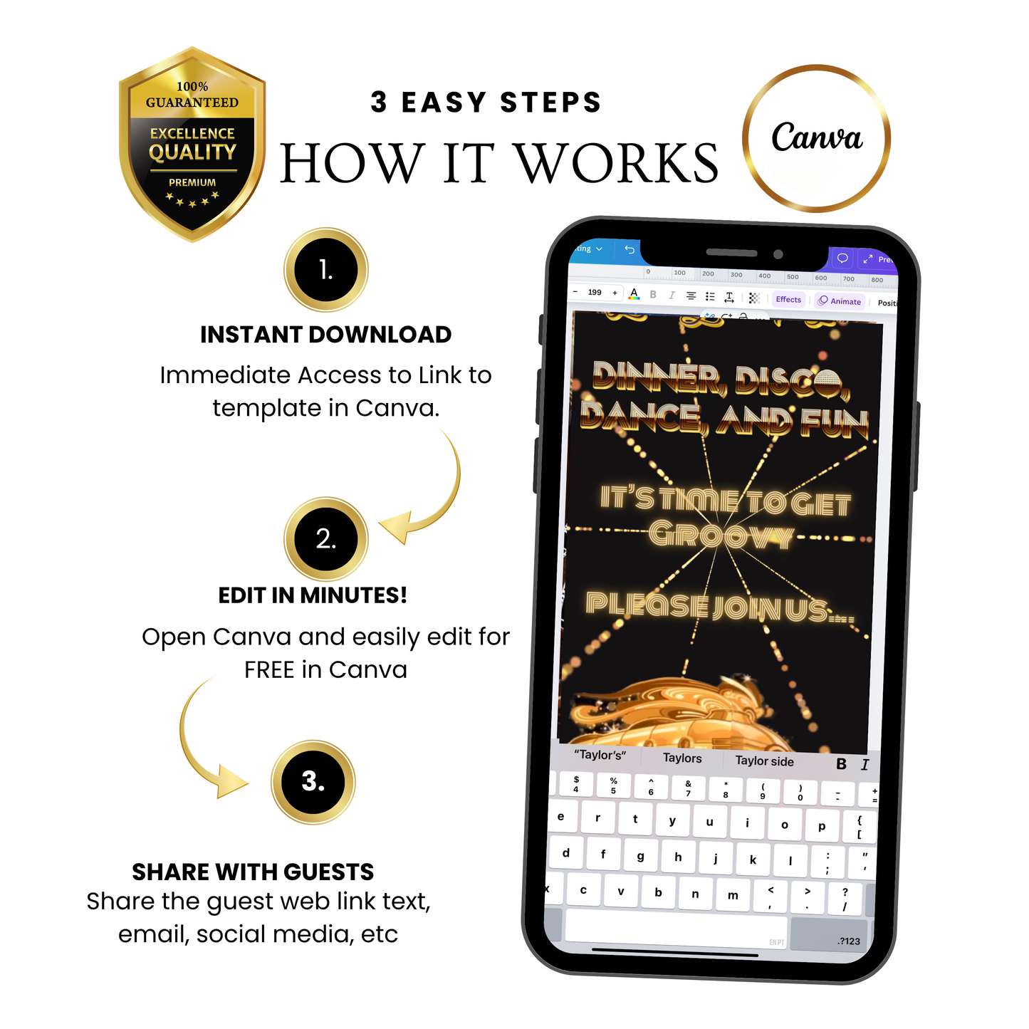 Gold Disco Party Video Invitation Glam Dance Night Evite |  Soul Train Animated Evite