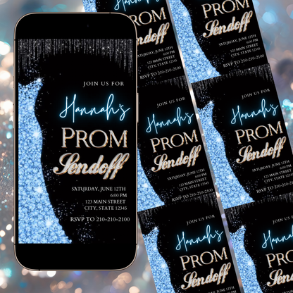 Blue Prom Send Off Video Invitation – Editable Canva Animated Invite