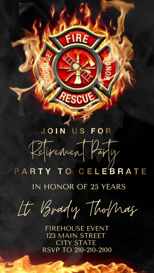 Editable firefighter retirement digital invite design