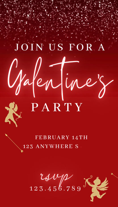 Valentines Day Party Video Invitation | Digital Galentines Day Animated Invite | Editable Canva Evite Template