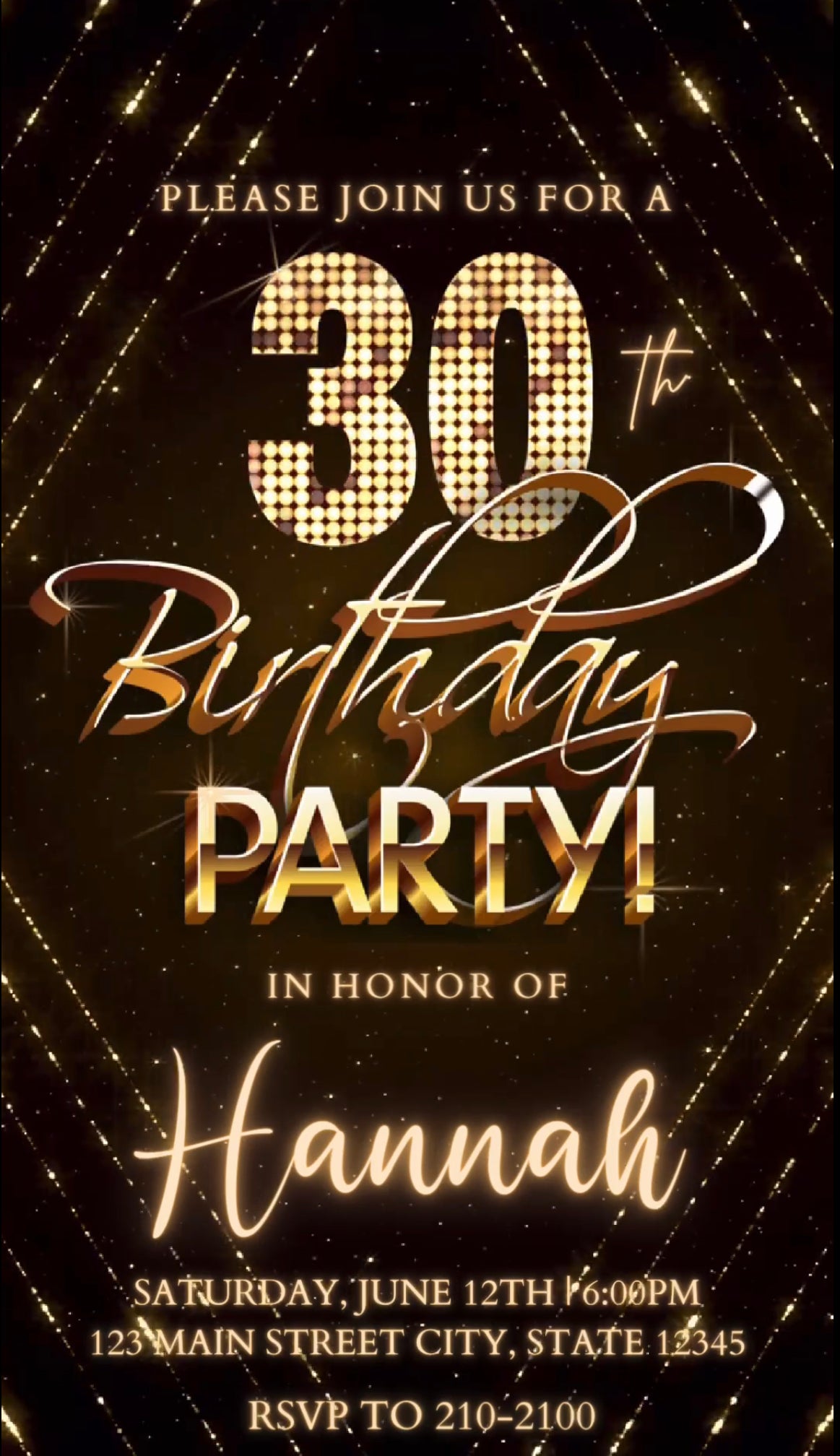 30th Birthday Video Invitation, Gold Shimmer Invitation, Any Occasion