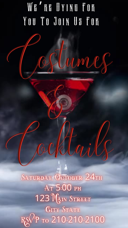 Halloween Cocktail and Costumes Animated Invite, Editable Halloween Party Evite