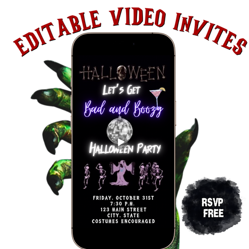 Thriller Video Invitation, Bad and Boozy Animated Invite, Editable Halloween Party Mobile Evite