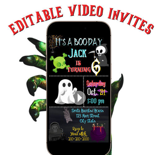Halloween Video Invitation, Kids' Cute Ghosts Animated Invite, Editable Halloween Party Mobile Evite