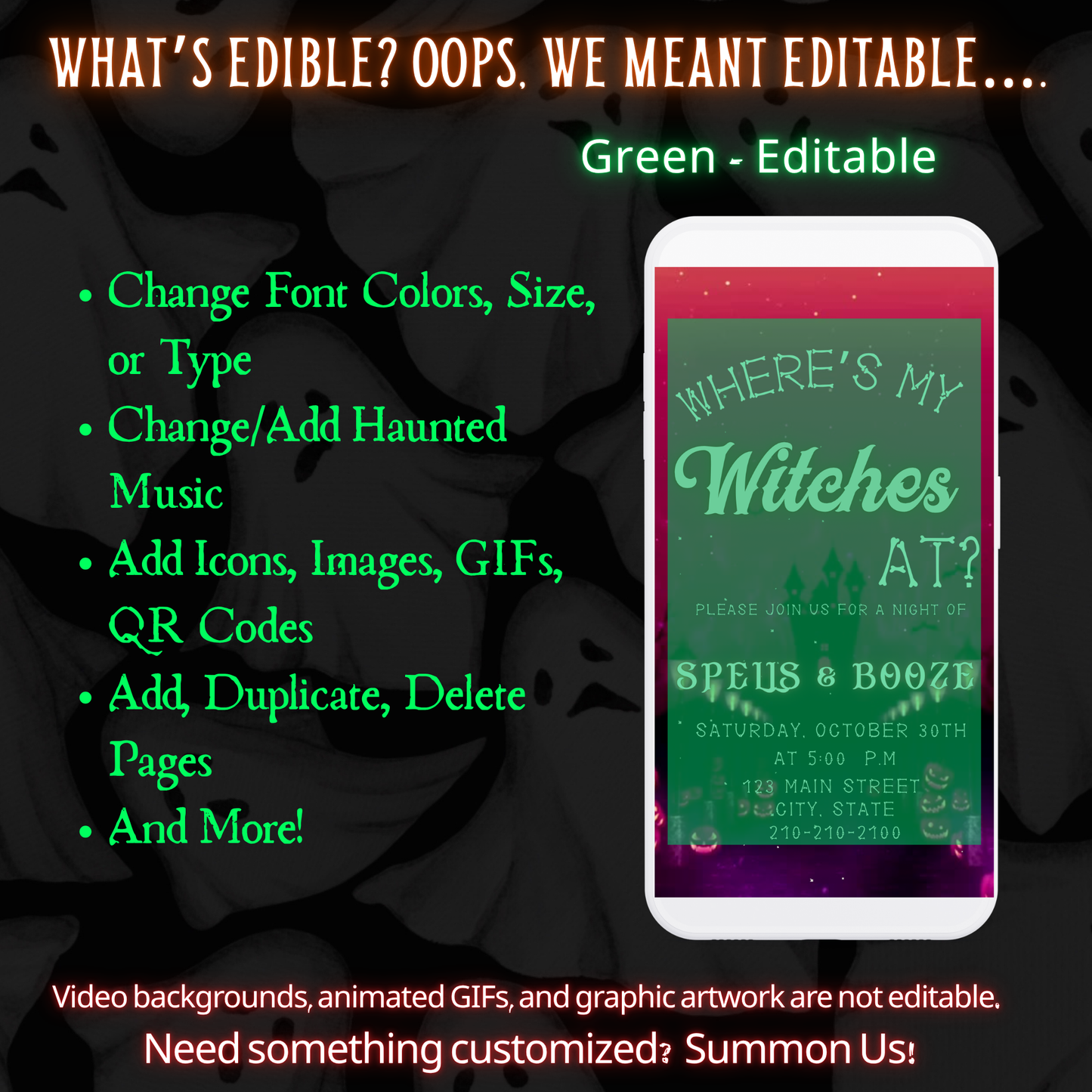 Halloween Video Invitation, Where's my Witches Animated Invite, Editable Halloween Party Mobile Evite