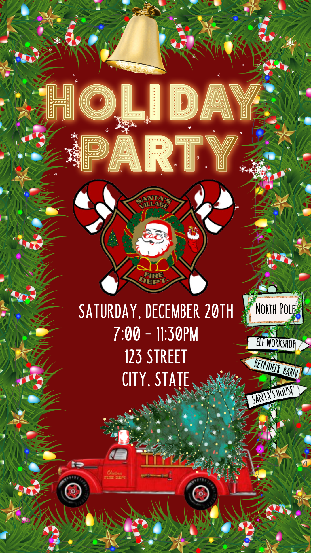 Christmas Fireman Party Video Invitation – Editable Christmas Firetruck Evite