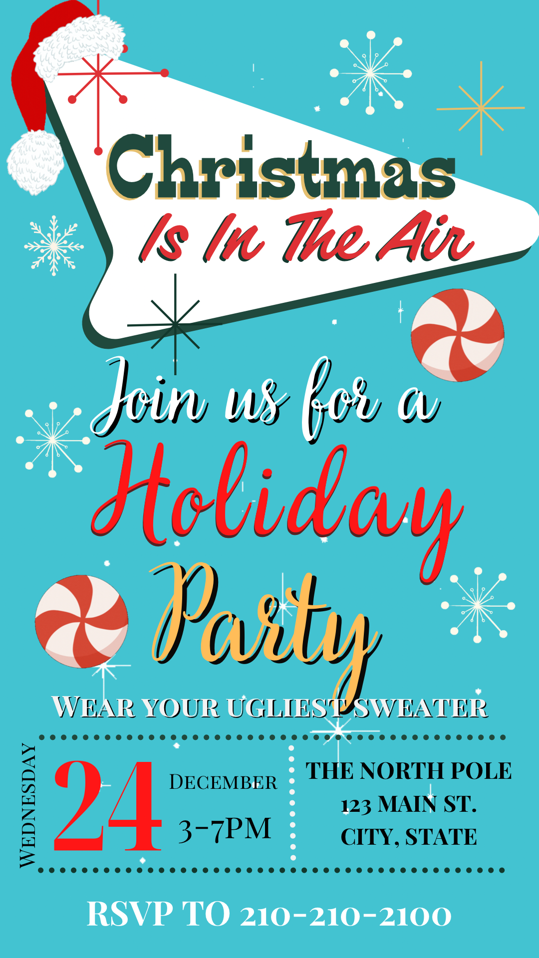 Retro Christmas Party Video Invitation – Editable Turquoise Christmas Evite