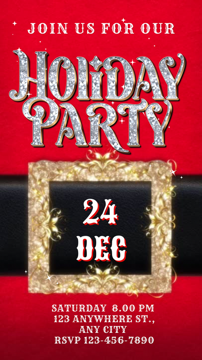 Santa Christmas Party Video Invitation – Modern Santa Editable Canva Holiday Evite with Music