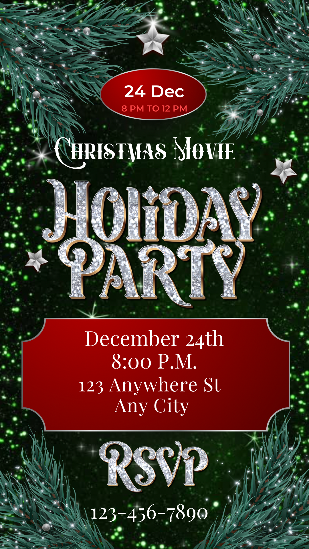 Christmas Glitter Video Invitation – Editable Elegant Green Christmas Evite
