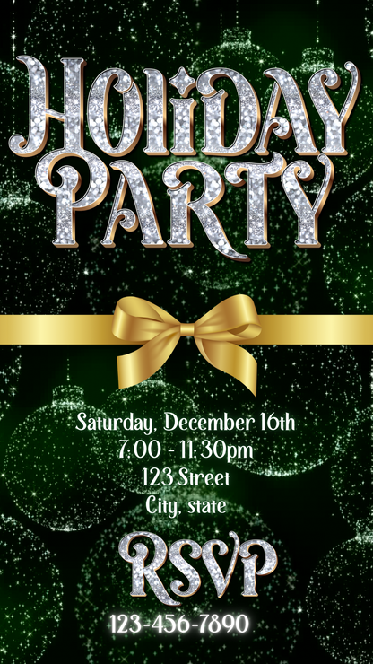 Christmas Party Video Invitation – Editable Green and Gold Elegant Holiday Evite