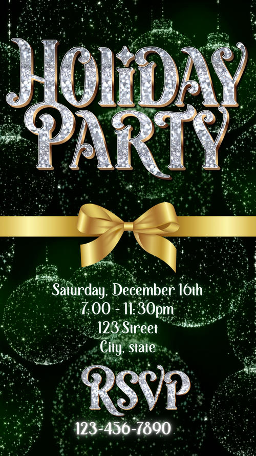 Christmas Party Video Invitation – Editable Green and Gold Elegant Holiday Evite