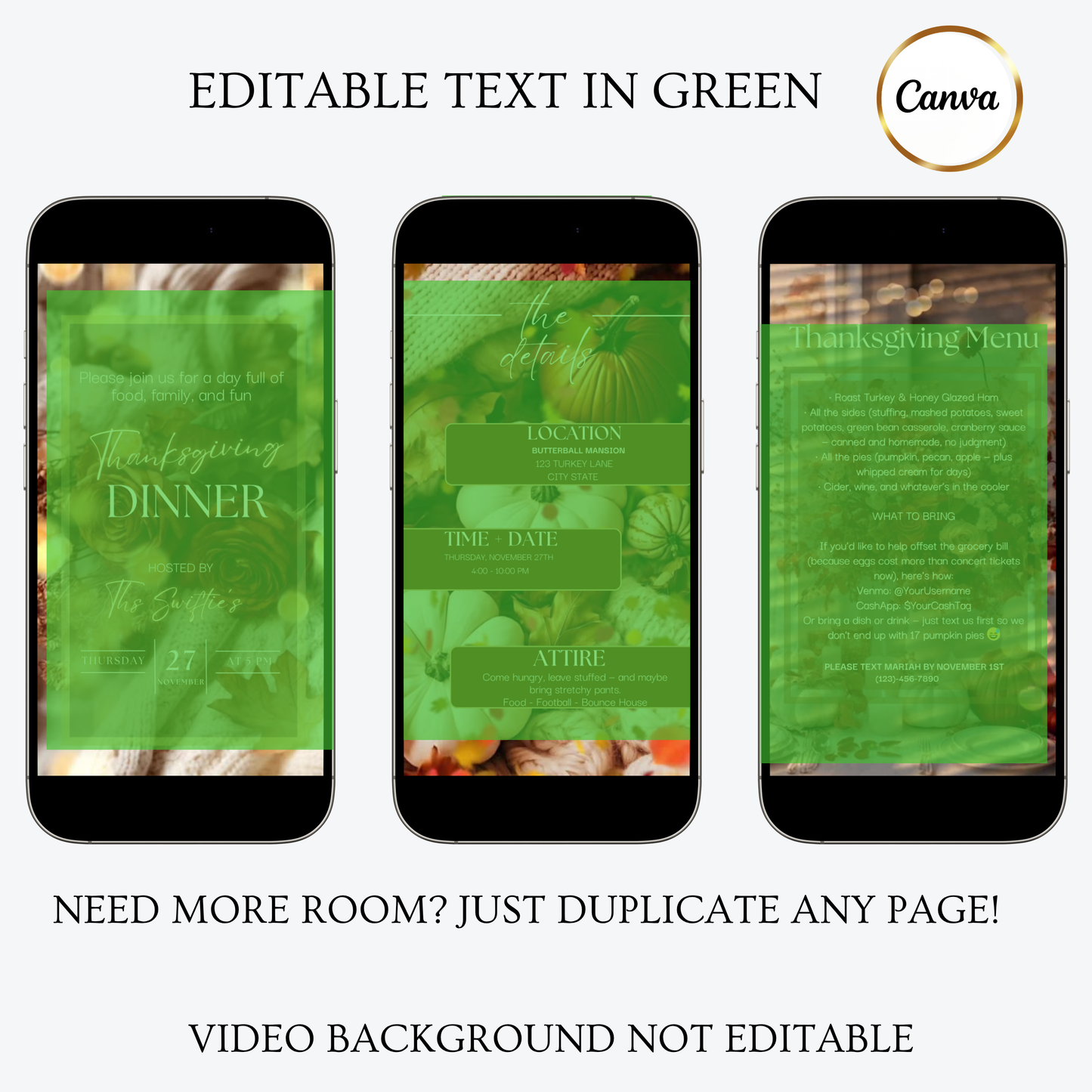 Editable Thanksgiving Video Invitation, Animated Pink Friendsgiving Digital Evite