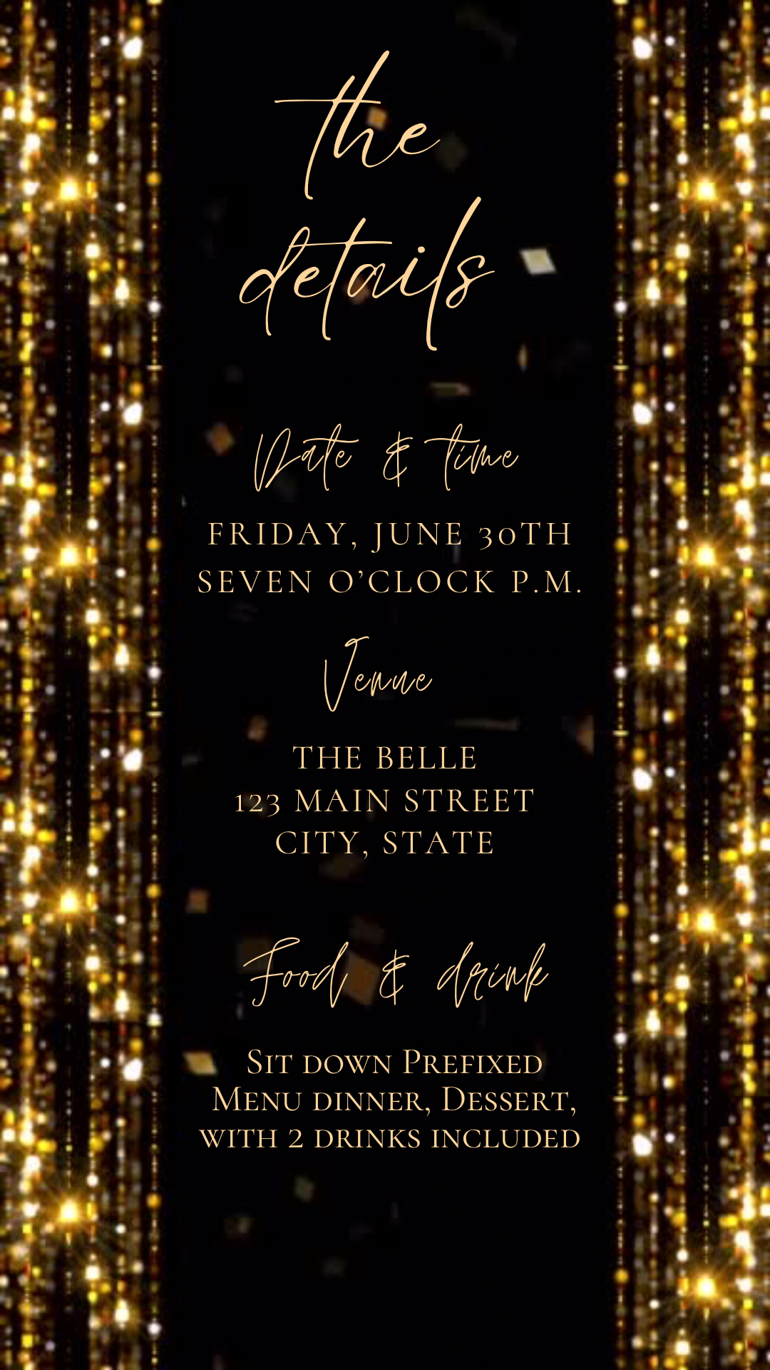 Gold Birthday Dinner Video Invitation | Digital Luxe Birthday Mobile Invite | Editable Animated Gold Glitter