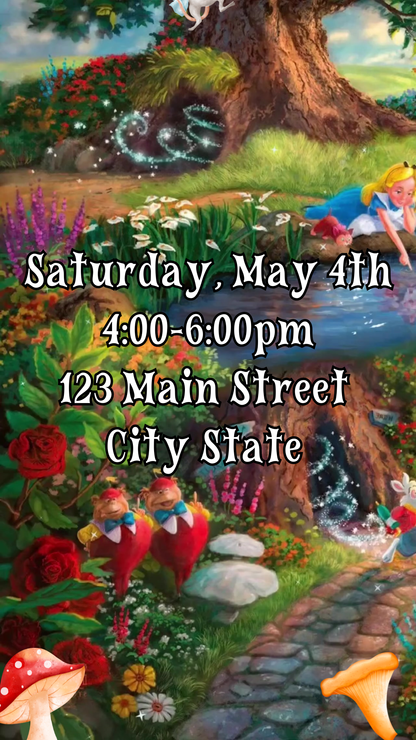 Alice in Wonderland Video Invitation | Mobile Animated Invite | Editable Canva Template