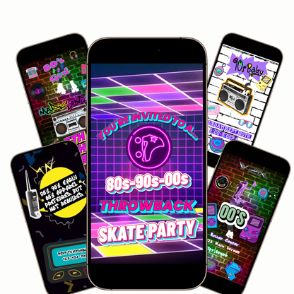 Roller Skate Party Video Invitation | 80s 90s 2000s Throwback Party Invite | Editable Canva Template