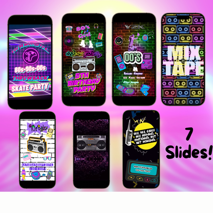 Roller Skate Party Video Invitation | 80s 90s 2000s Throwback Party Invite | Editable Canva Template