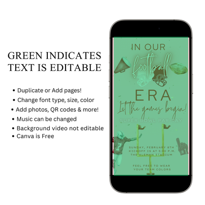 Pink Super Bowl Video Invitation | Digital Football Era Invite | Editable Canva Template