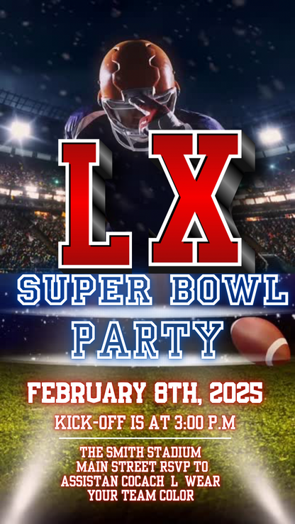 Super Bowl LX Party Video Invitation | Digital Football Canva Template