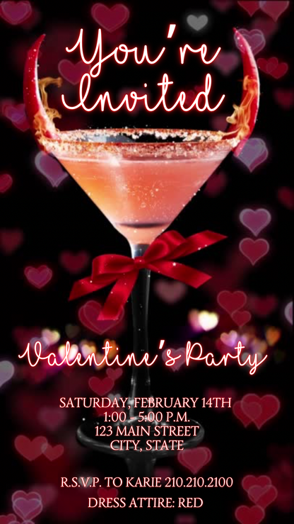 Valentines Cocktail Party Video Invitation | Digital Galentines Day Animated Invite | Editable Canva Evite Template