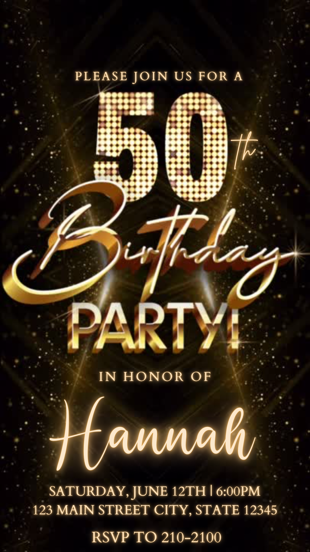 50th Gold Birthday Video Invitation, Gold 50th Invitation