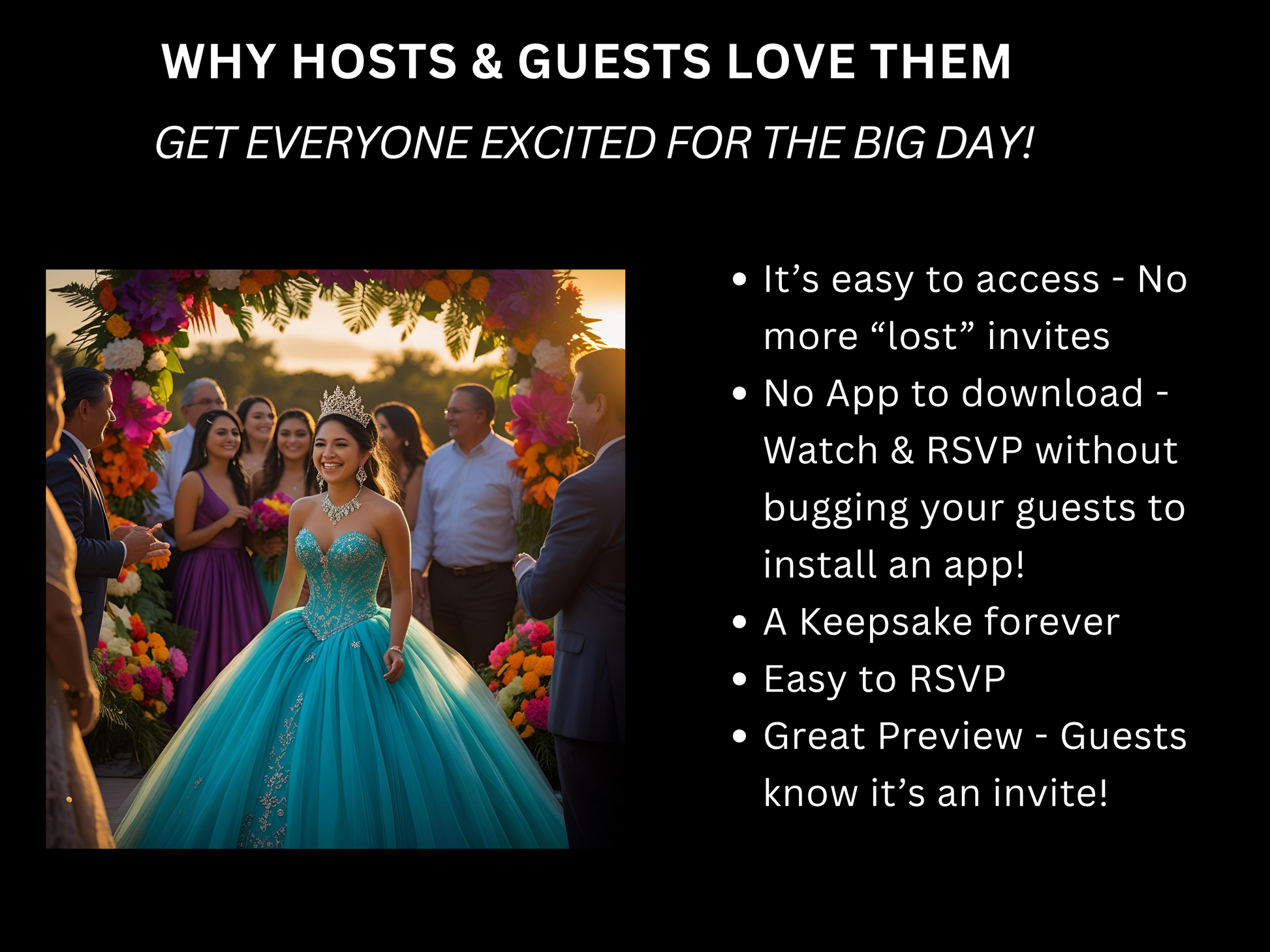 Editable Quinceañera Invitation Video Template – Elegant Sweet 15 with Black Gown, Rose Accents, Tiara and Green Barn Wood Background | Canva MP4 Digital Download for Mobile Sharing
