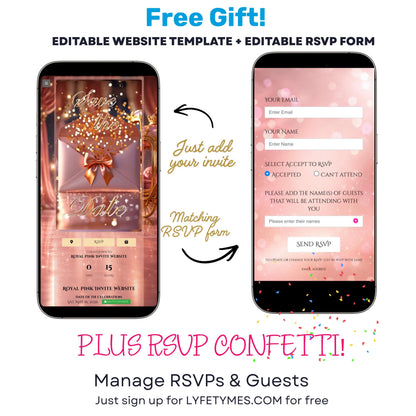 Pink Quinceanera Video Invitation | Animated Sweet 15 Digital Evite | Editable Canva Invite Template