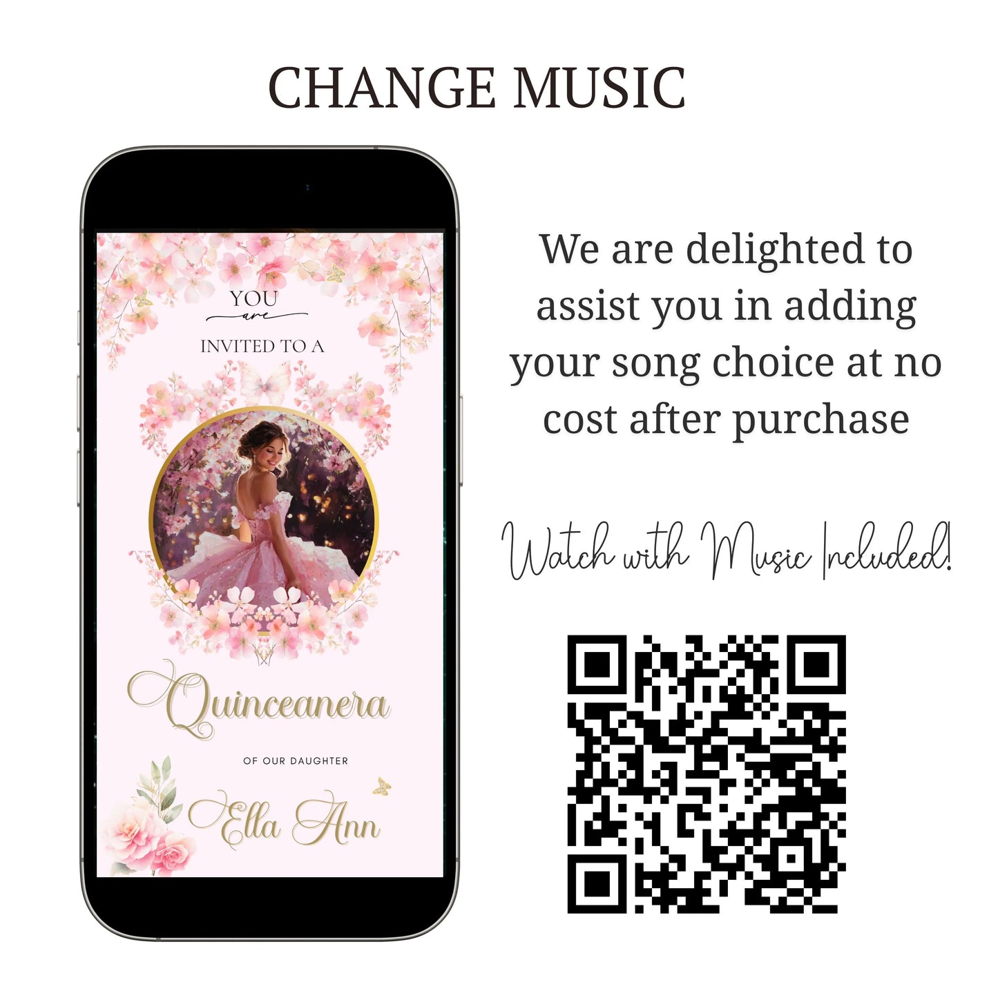 Pink Quinceanera Video Invitation | Animated Sweet 15 Digital Evite | Editable Canva Invite Template