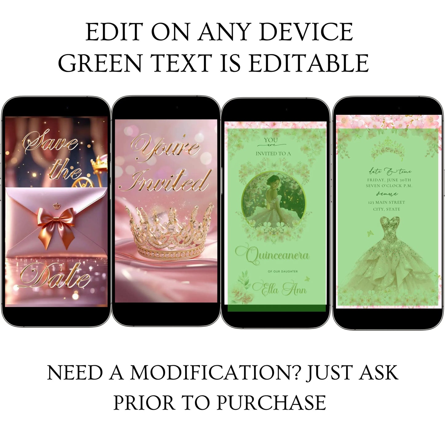 Pink Quinceanera Video Invitation | Animated Sweet 15 Digital Evite | Editable Canva Invite Template