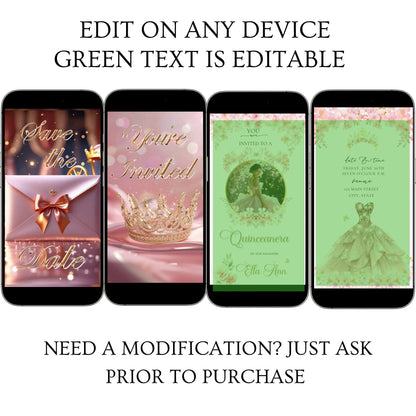 Pink Quinceanera Video Invitation | Animated Sweet 15 Digital Evite | Editable Canva Invite Template