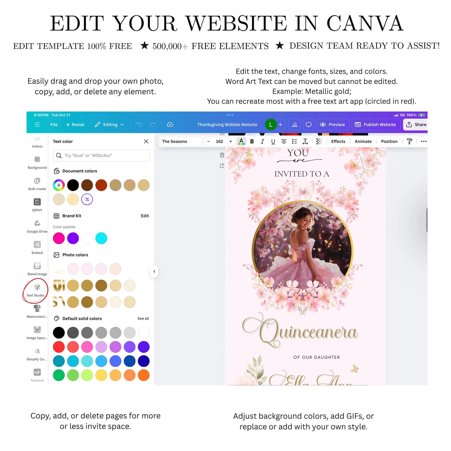 Pink Quinceanera Video Invitation | Animated Sweet 15 Digital Evite | Editable Canva Invite Template
