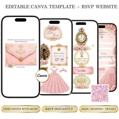 Pink Quinceañera Interactive Website Invitation