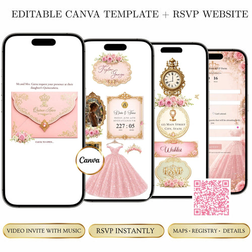 Pink Quinceañera Interactive Website Invitation