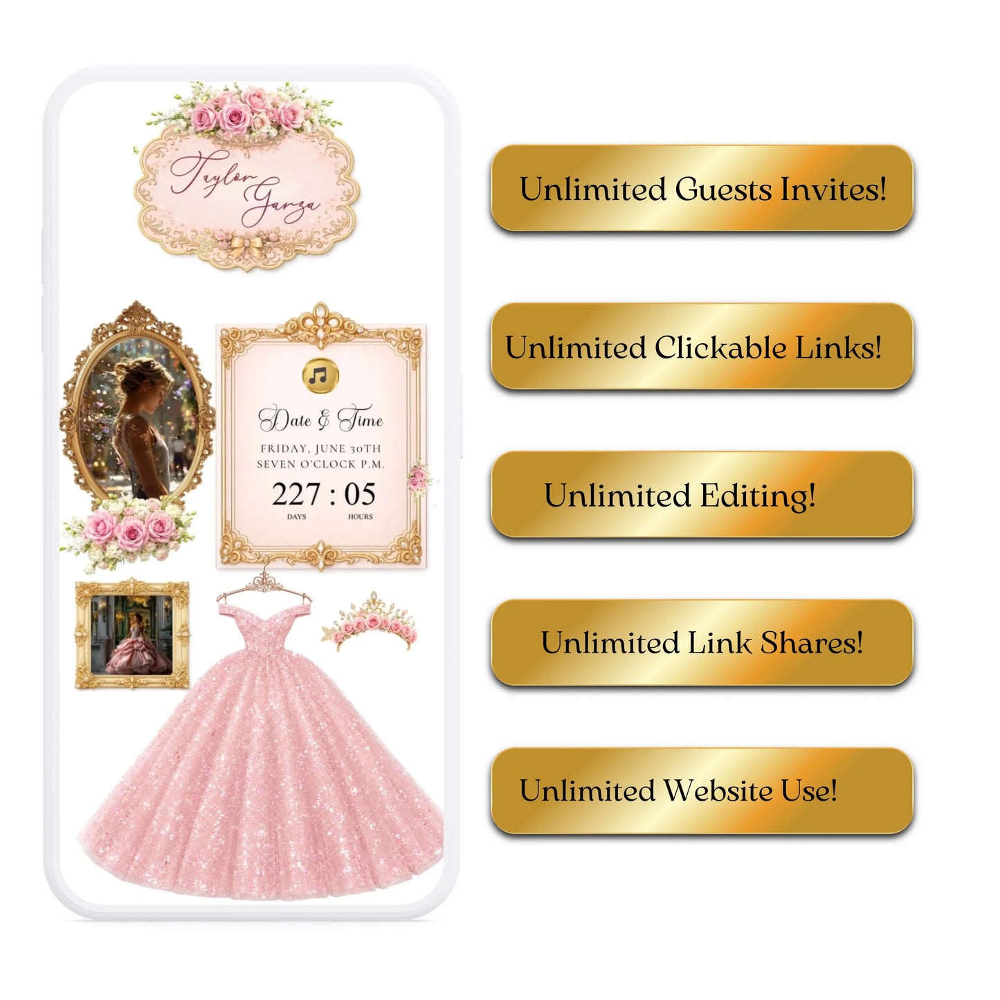 Pink Quinceañera Interactive Website Invitation