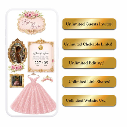 Pink Quinceañera Interactive Website Invitation
