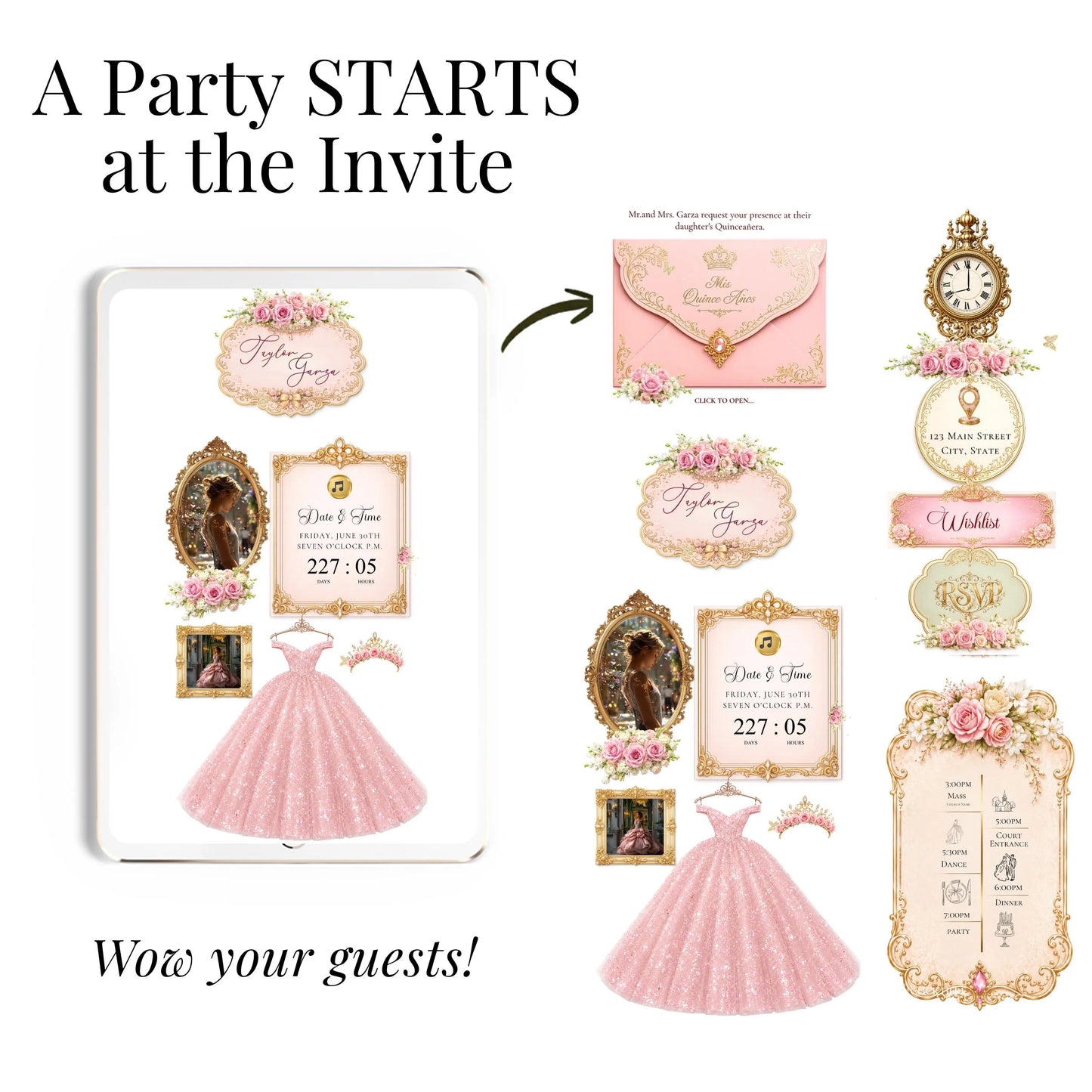 Pink Quinceañera Interactive Website Invitation