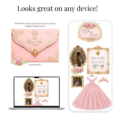 Pink Quinceañera Interactive Website Invitation