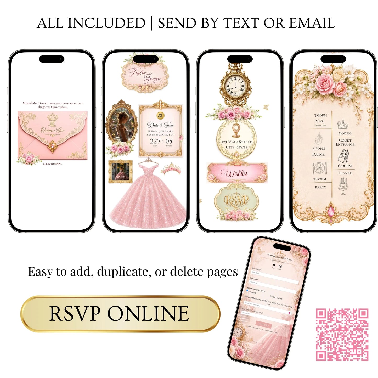 Pink Quinceañera Interactive Website Invitation