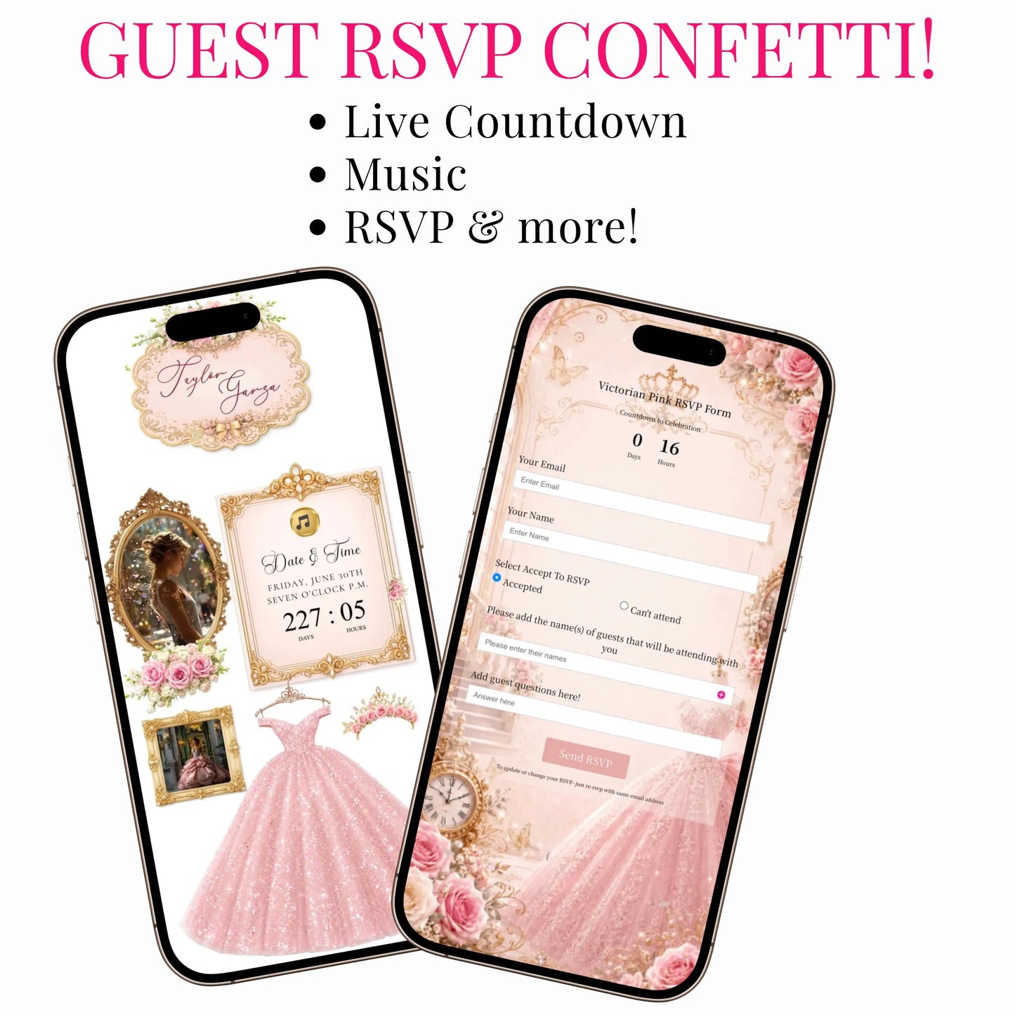 Pink Quinceañera Interactive Website Invitation