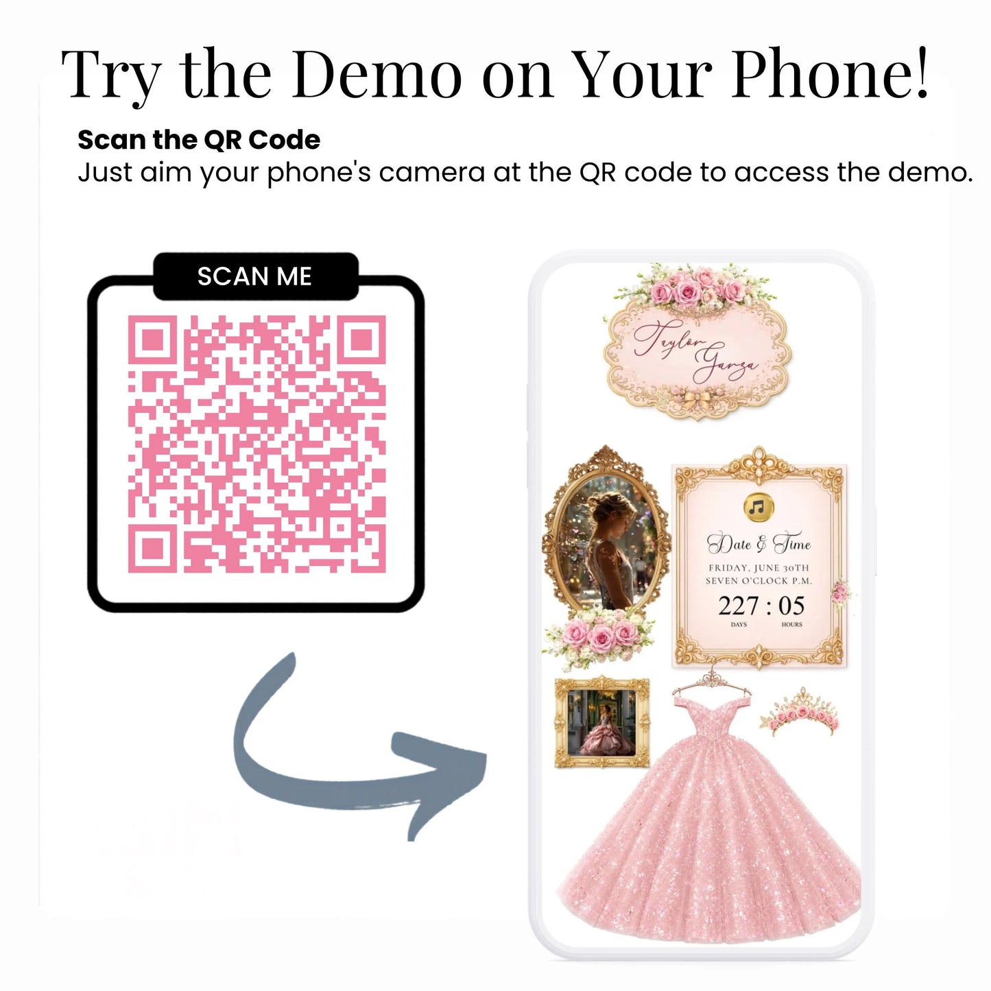 Pink Quinceañera Interactive Website Invitation