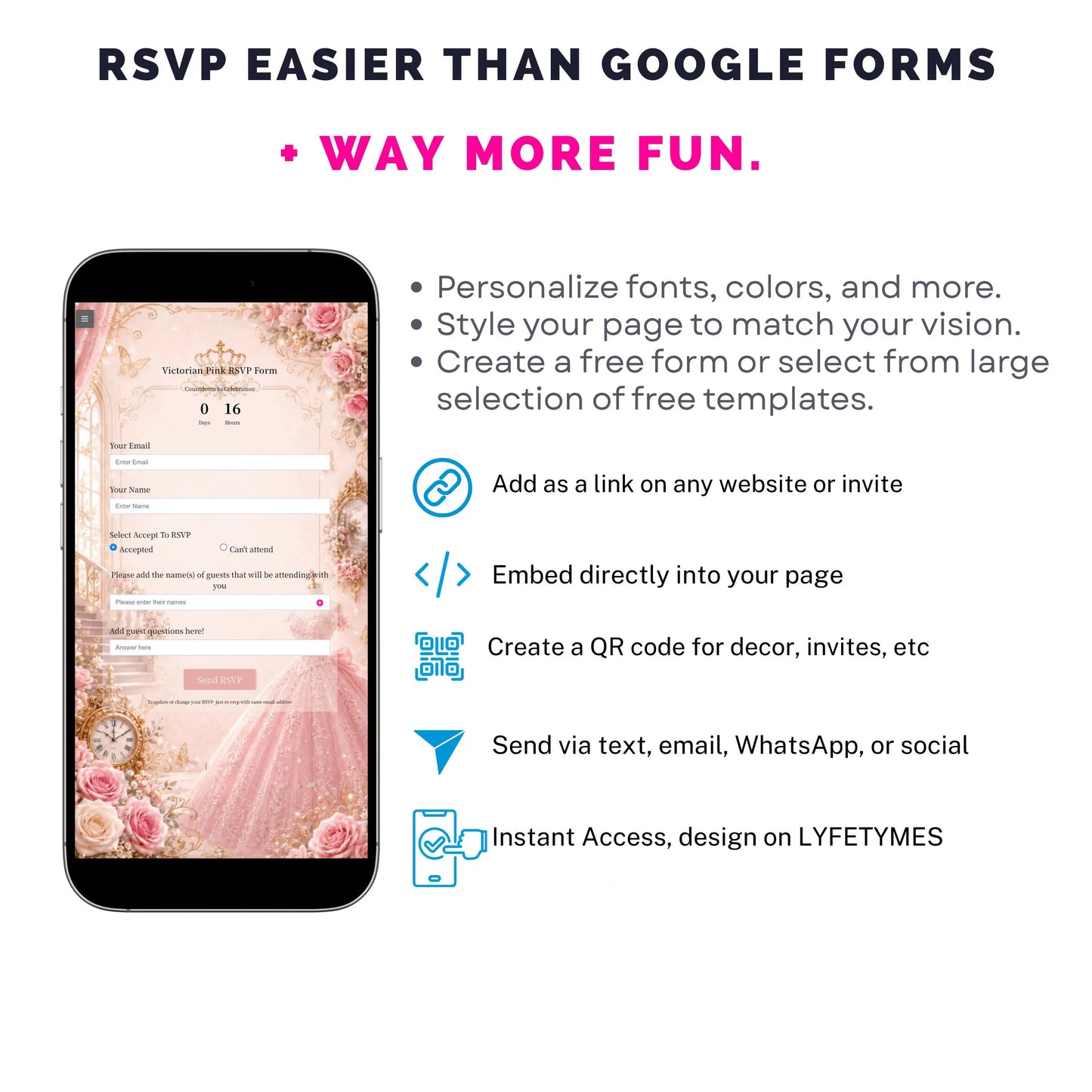 Pink Quinceañera Interactive Website Invitation