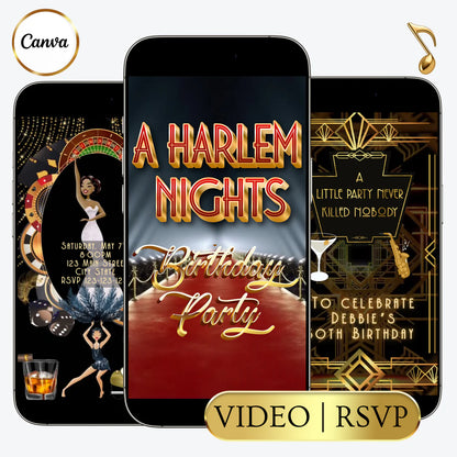Harlem Nights for Her Video Invitation Template | Editable Canva Video Invite