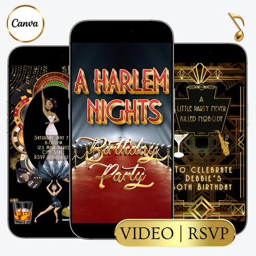 Harlem Nights for Her Video Invitation Template | Editable Canva Video Invite