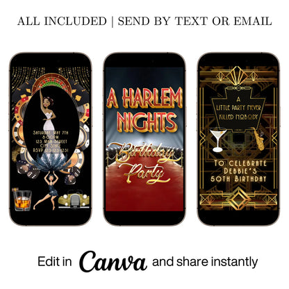 Harlem Nights for Her Video Invitation Template | Editable Canva Video Invite