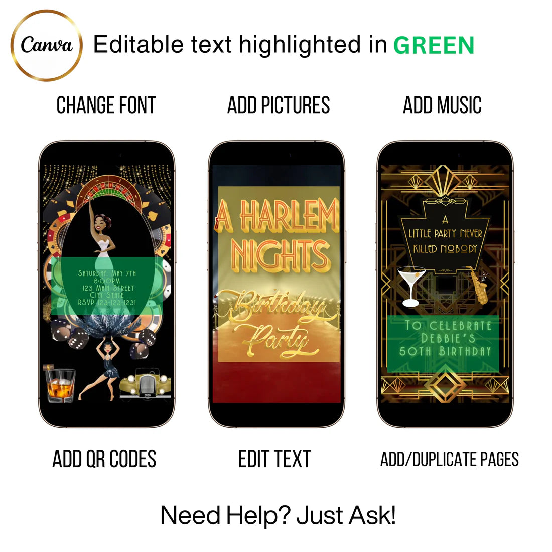 Harlem Nights for Her Video Invitation Template | Editable Canva Video Invite