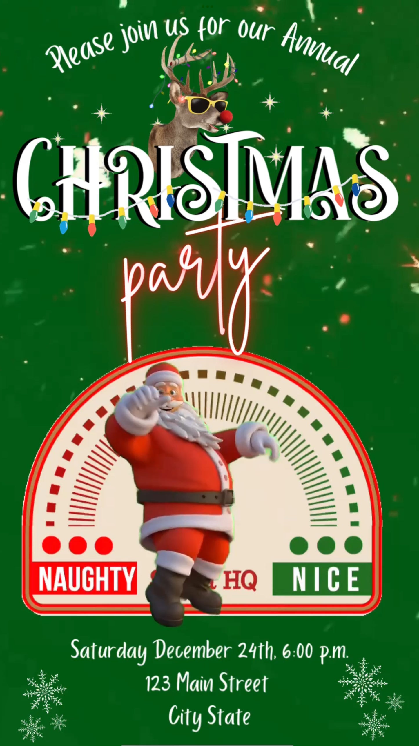 Dancing Santa Christmas Party Video Invitation – Editable Canva Holiday Evite with Music