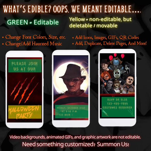 Editable Halloween video invitation with animated theme, customizable in Canva. Perfect for party invites.